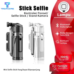 TROPCORE Mini Selfie Stick Tripod 4 in 1 Bluetooth Control Tongsis Tripod Kamera Ponsel Wireless Portable Extendable Metal Handphone Holder untuk TK Indonesia
