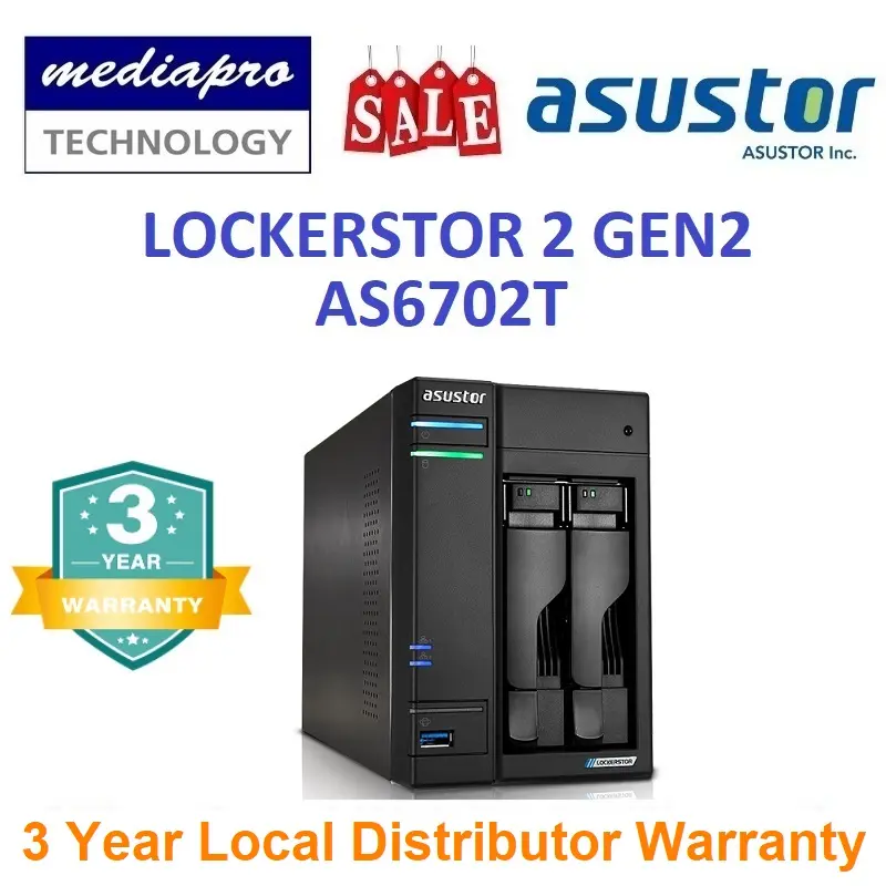 ASUSTOR AS6702T 2-Bay Lockerstor Gen 2 NAS with 2.5-Gigabit Ethernet (Without HDD) - 3 Year Local Distributor Warranty