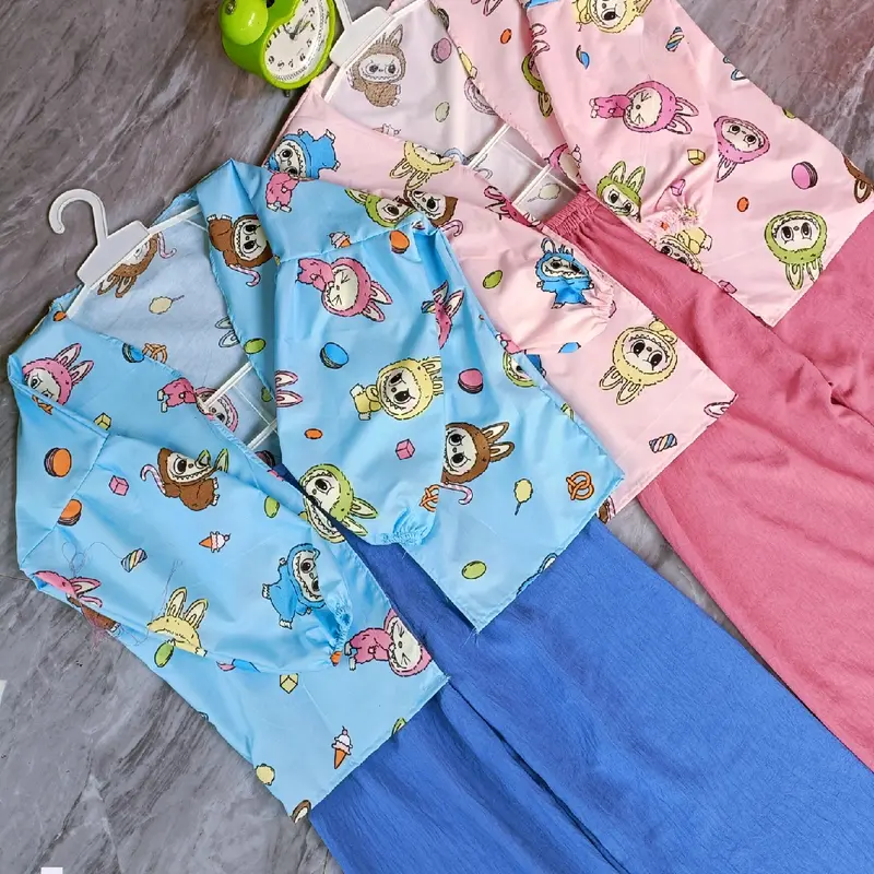 Setelan Kiyowo Anak Perempuan Lengan Panjang, Outer Katun Mikro dan Celana Kringkle Airflow - Ukuran M-L - Cowo 6