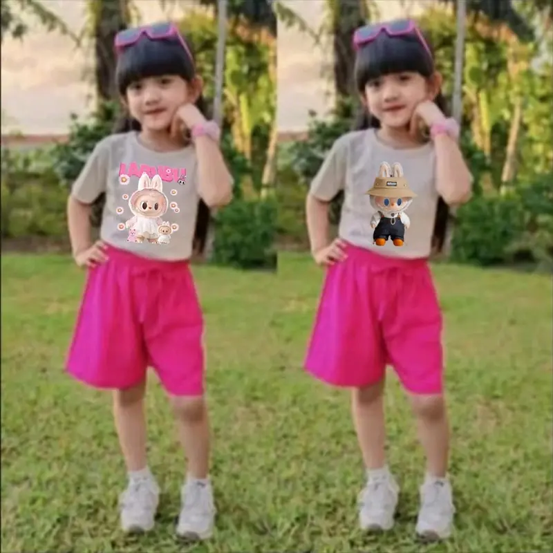 Setelan Labubu Celana Pendek Fashion Anak Perempuan Usia 2-11 Tahun 5