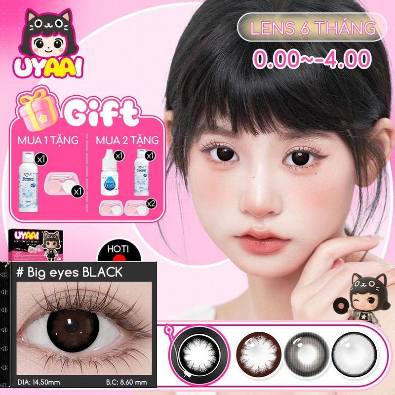 【Số đo 0-4 | MUA 1 TẶNG Gifts Bigeyes series,Kính áp tròng UYAAI Mắt to 6 tháng tuổi DIA 14,5mm Phóng to mắt tự nhiên Màu đen tự nhiên Bán chạy nhất