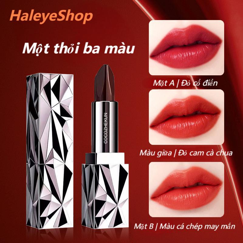 Son Môi Lì Ba Màu HaleyeShop Chất Làm Sáng Lâu Trôi Không Chuyển Nhượng Không Thấm Nước Dưỡng Ẩm. 3.8G— AA