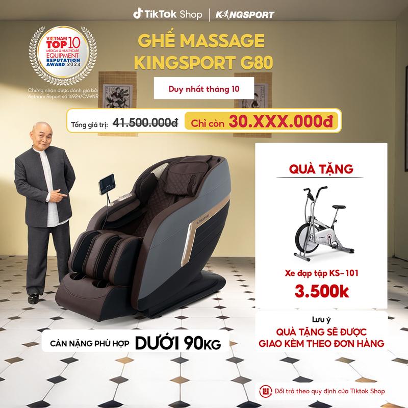 [Miễn phí lắp đặt] Ghế massage KINGSPORT G80 cao cấp con lăn 3D với 12 bài tập, công nghệ lọc khí Ion âm, túi khí massage chân cao