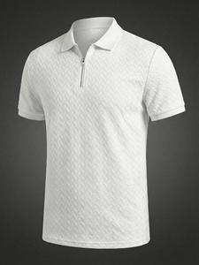 Camisa polo para hombre de jacquard con cierre de cremallera, 1 pieza, estilo old money, tejido de punto texturizado transpirable, ajuste entallado, manga corta, ideal para uso casual y diario