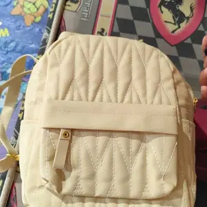 FINDA - Tas Ransel Mini Motif Garis Bordir OOTD Wanita Lucu Tas Punggung Bahan Sintetis Semi Kulit Perempuan Remaja Backpack Gaya Baru
