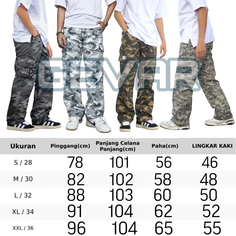 GEVAR Celana Cargo Camo Loreng Loosefit Leopard Skena Casual Pria 3