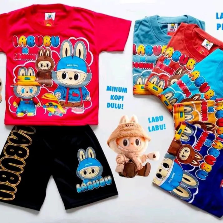 Setelan Labubu Viral Terbaru Anak Laki Laki usia 2-10 Tahun Baju Stelan Cowok labubu Katun 7