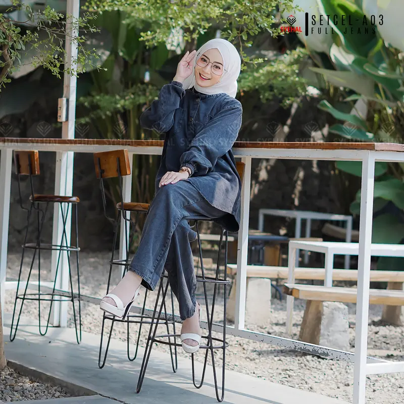 Setcel - A03 SYEHAL COLLECTION- Oneset / Setcel Kemeja Wanita Full Jeans - Setelan Pakaian Wanita Denim Baju Panjang 6