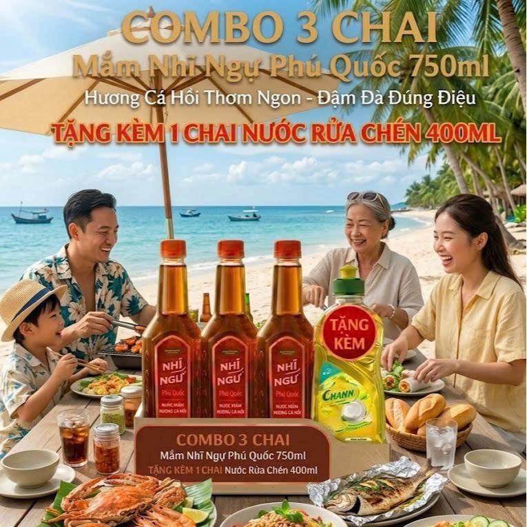 Nước mắm NHĨ Ngư COMBO 3 chai 750ml TẶNG 1 chai nước rửa chén 400ml - Thơm ngon, đậm đà đúng điệu