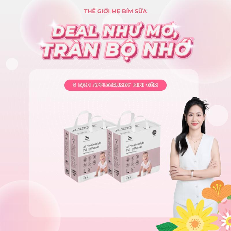 [TGMBS] [KOC] Combo 2 bịch tã/bỉm đêm Applecrumby Airplus mini khô thoáng chuyên đóng đêm thấm hút tốt cho bé