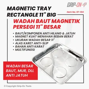 GRIP-ON MAGNETIC TRAY RETANGLE 11" BIG - GRIP ON WADAH TEMPAT NAMPAN MUR BAUT SEKRUP BERMAGNET ANTI SLIP