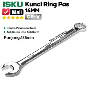 ISKU Kunci Ring Pas 14 mm Bolak Balik Spanner Wrench Bahan Baja Chrome Vanadium Desain Kepala Ganda Ideal untuk Melonggarkan Baut dan Mur
