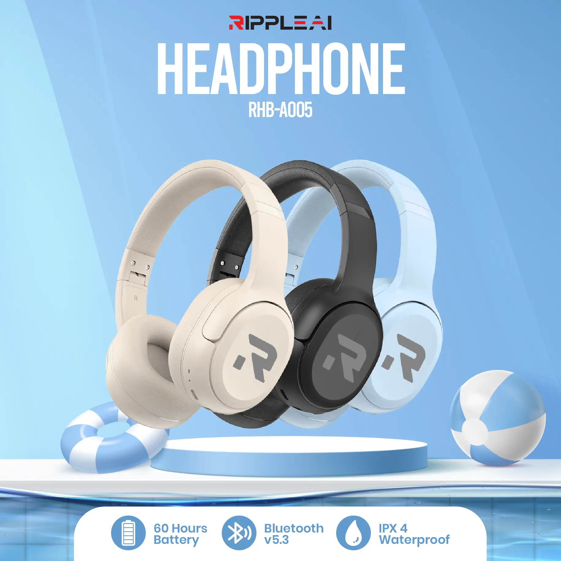 【Hot Selling】Ripple Rippods Headphone Bluetooth RHB A005 Wireless Headset Earphone TWS 5.3 HD HIFI FM Mic Type-C