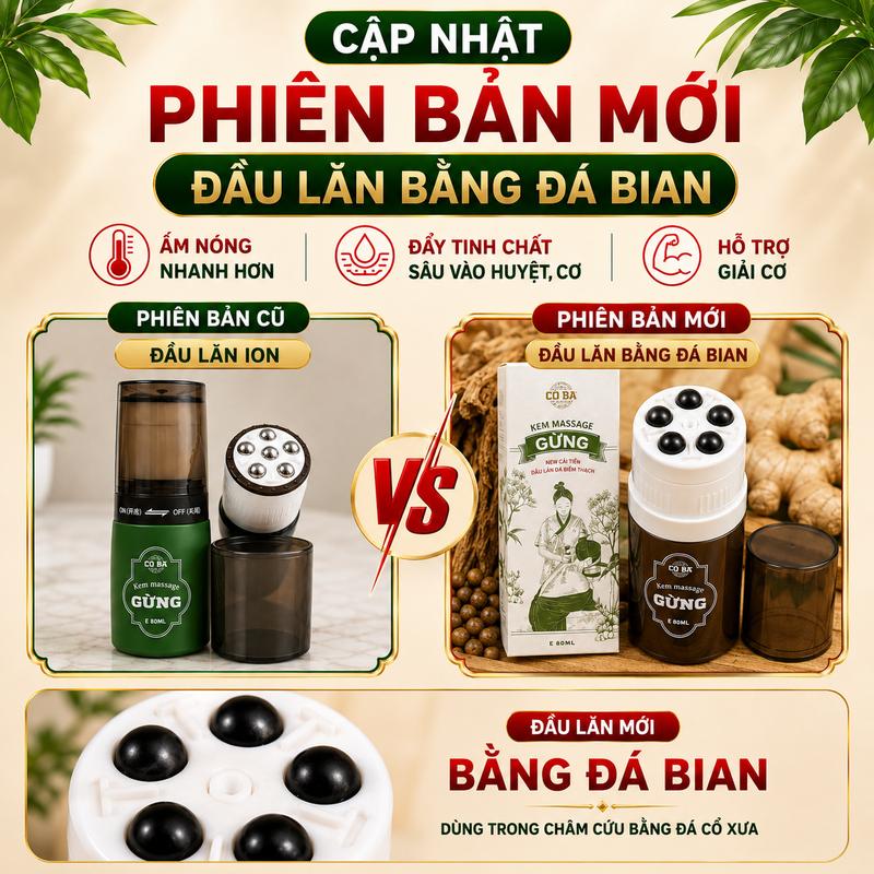 Con Lăn Massage Hỗ Trợ Giảm Đau Mỏi Cổ Vai Gáy Và Đau Mỏi Cơ Thể - Dưỡng Sinh Cô Ba (Có Đầu Lăn Massage và Có Sẵn 80ml Kem Gừng)