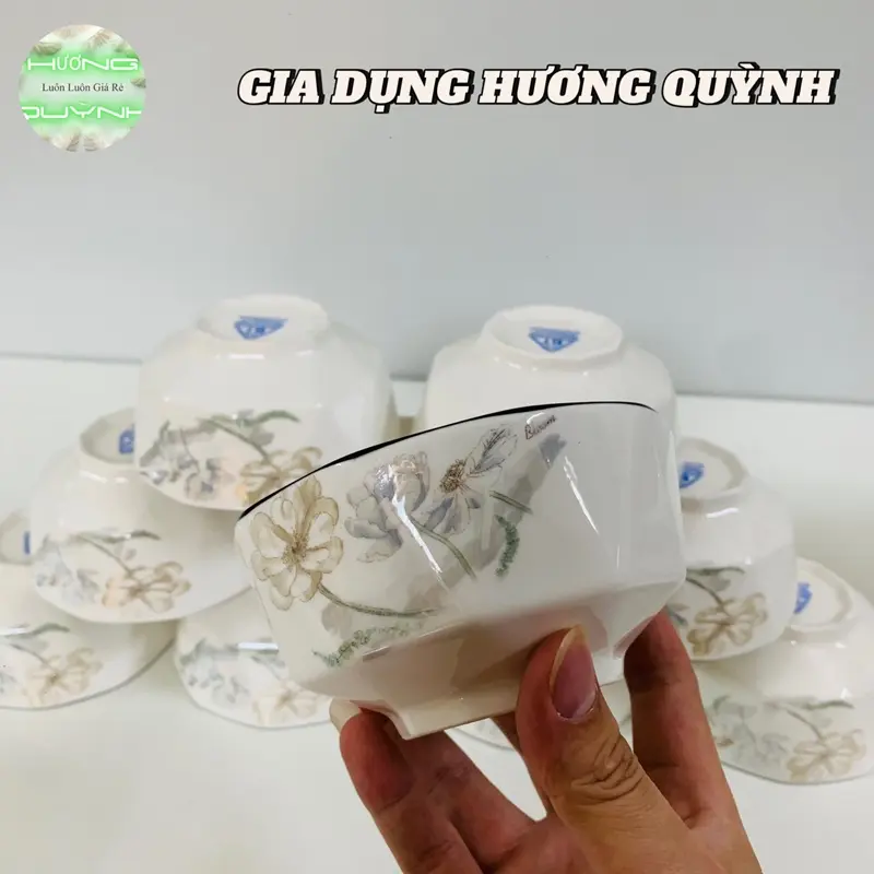 Combo 12 Bát Cơm, Gốm Sứ Hoa Văn 4D Cao Cấp