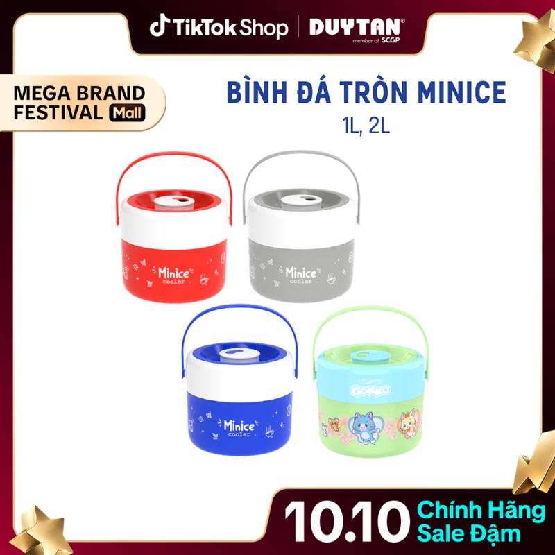 [HOA VĂN NGẪU NHIÊN] Phích Trà Đường Mini, Bình Đá Tròn Minice Duy Tân 1L - 2L, Nhựa PP, PU Cách Nhiệt, Khe Cắm Ống Hút, Quai Xách Tiện Lợi