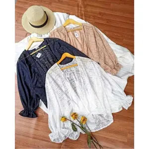 Lace Outer Brukat Malika Pendek Wanita Muslim Cardi Pendek Model Oversize Lengan Balon Tangan Kerut Cocok Untuk Luaran