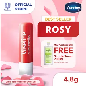 [FREE Simple Toner - {Min Purchase 120K} - Claim Before Checkout] Vaseline Lip Care Balm Stick ROSY LIPS 4.8gr - Pelembab Bibir - Lip Balm
