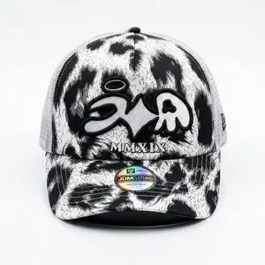 JDMCAPS - Topi Trucker Motif Leopard Hitam Putih Bordir Jdm Visor Pendekl Unisex