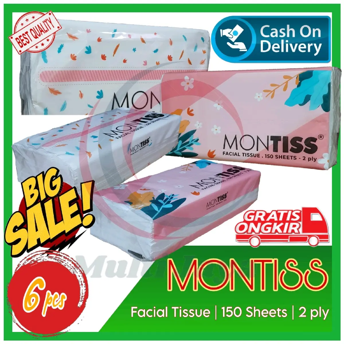 [ PAKET 6 PCS ] montiss 150 sheet 2 ply lembut 2 lapis