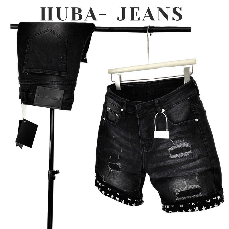 Quần jean nam sort HUBA-JEANS (có BIGSIZE) đen wash rách lót  Menswear Pants Có Túi Denim Men's Jeans quần purple quần biker