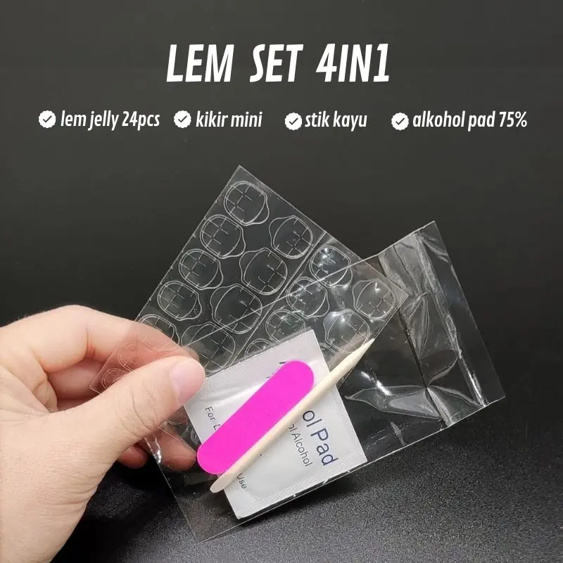 Lem Set Jelly 4in1 Perkakas Kuku Palsu/Lem Set Peralatan Kuku Palsu/Lem Stiker Nails ToolKit Kuku Palsu