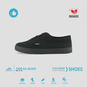 GIRVI 7328 Sepatu Sekolah Jass Kanvas Vulcanized Bertali Hitam Polos Ukuran 31–44