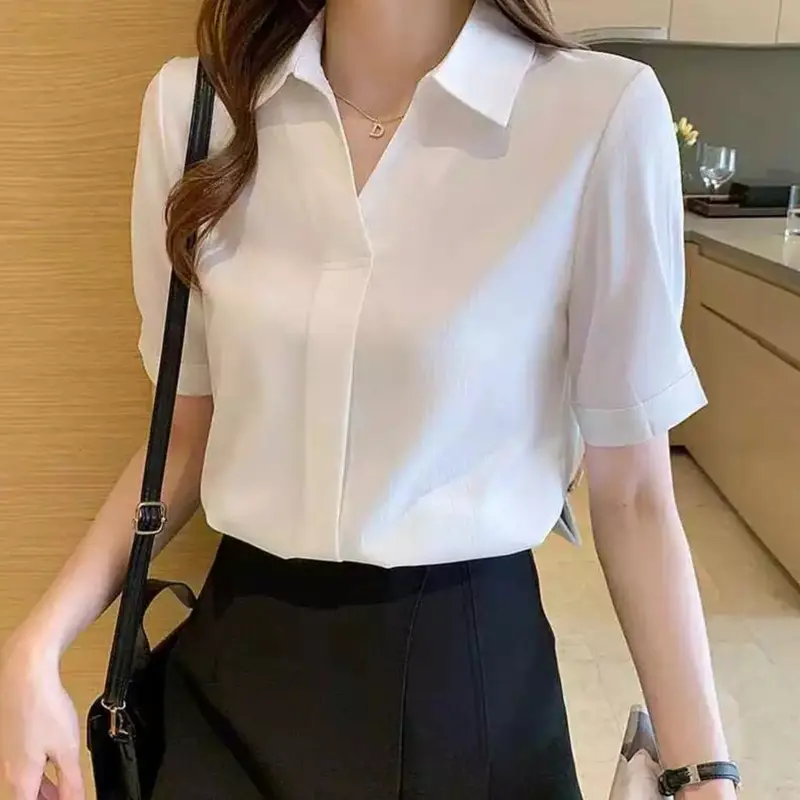 Kemeja Korean Style Lengan Pendek Wanita Formal Matt Shakila Twill By Diary Fashion 1