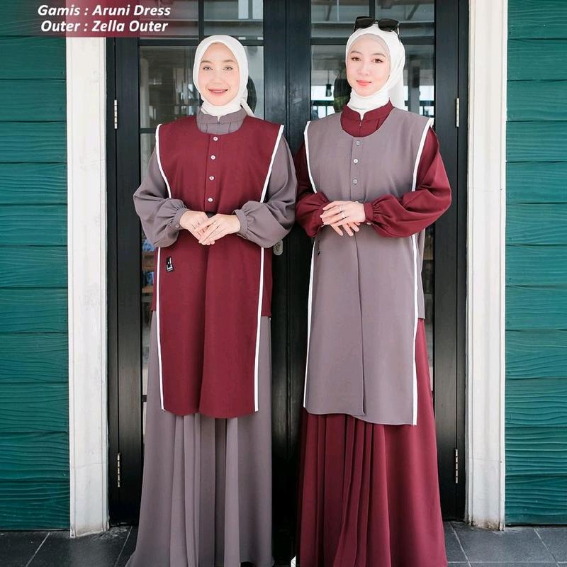 ARUNI DRESS ZELLA OUTER BY ANNASHIHAH/ TWO IN ONE/ GAMIS MUSLIM+OUTER BAHAN SABRINA BEST PREMIUM 5