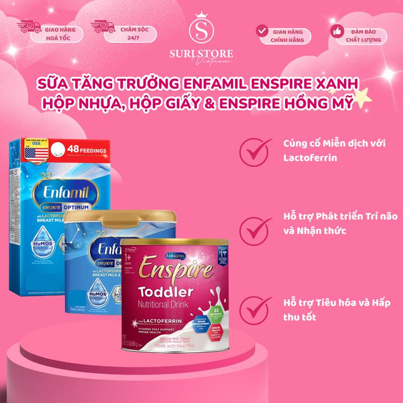 SURI STORE - Sữa tăng trưởng Enfamil Enspire Xanh hộp nhựa hộp giấy & Enspire Hồng Mỹ date xa cho bé