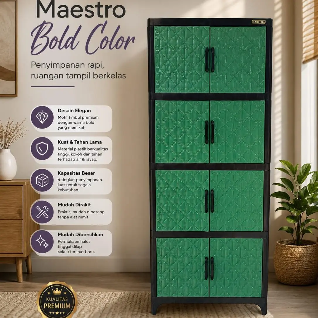 Maestro Bold Color Lemari Plastik Minimalis Ukuran (118cm x 30cm x 42cm) untuk pakaian anak anda