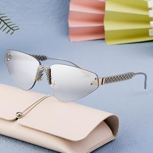 Rimless Rhinestone Sunglasses | For Women & Lady Fashion Wear | Retro Metal Frame Eyewear | UV400 Sun Protection