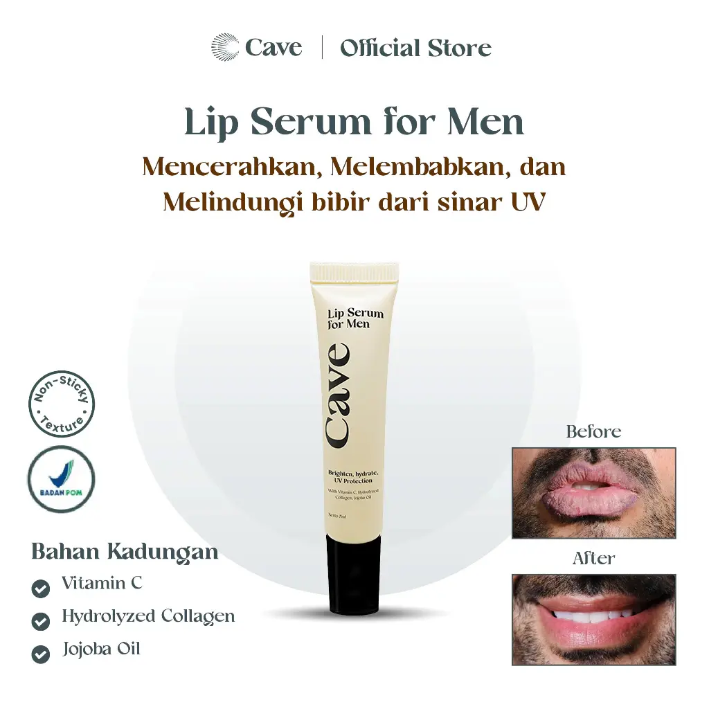 Cave Lip Serum for Men 7ml - Membantu Mencerahkan Melembabkan dan Melindungi Bibir Pria dari Sinar UV Matahari