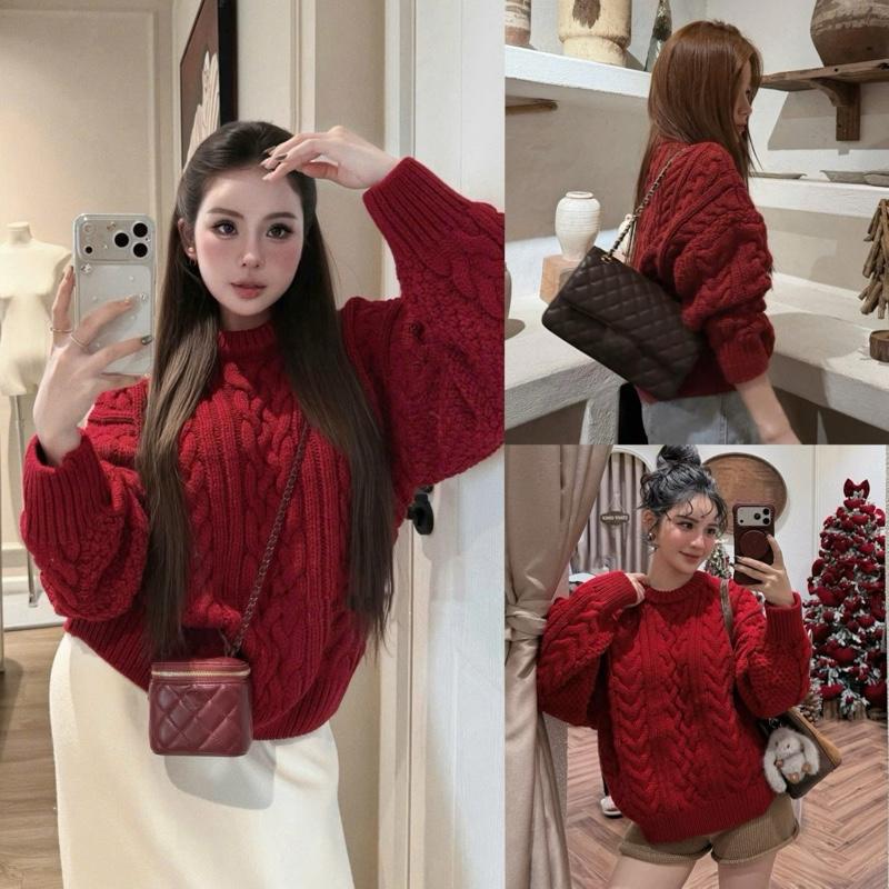    QC Chính Phẩm  Live Sao Gửi Vậy  Od 1- 2w   Áo Len Thừng Cổ Tròn Siu Dày Dặn Màu Đỏ Noel Lễ Tết Xinh Cực Cho Nữ Thu Đông By DiepGZ301125 