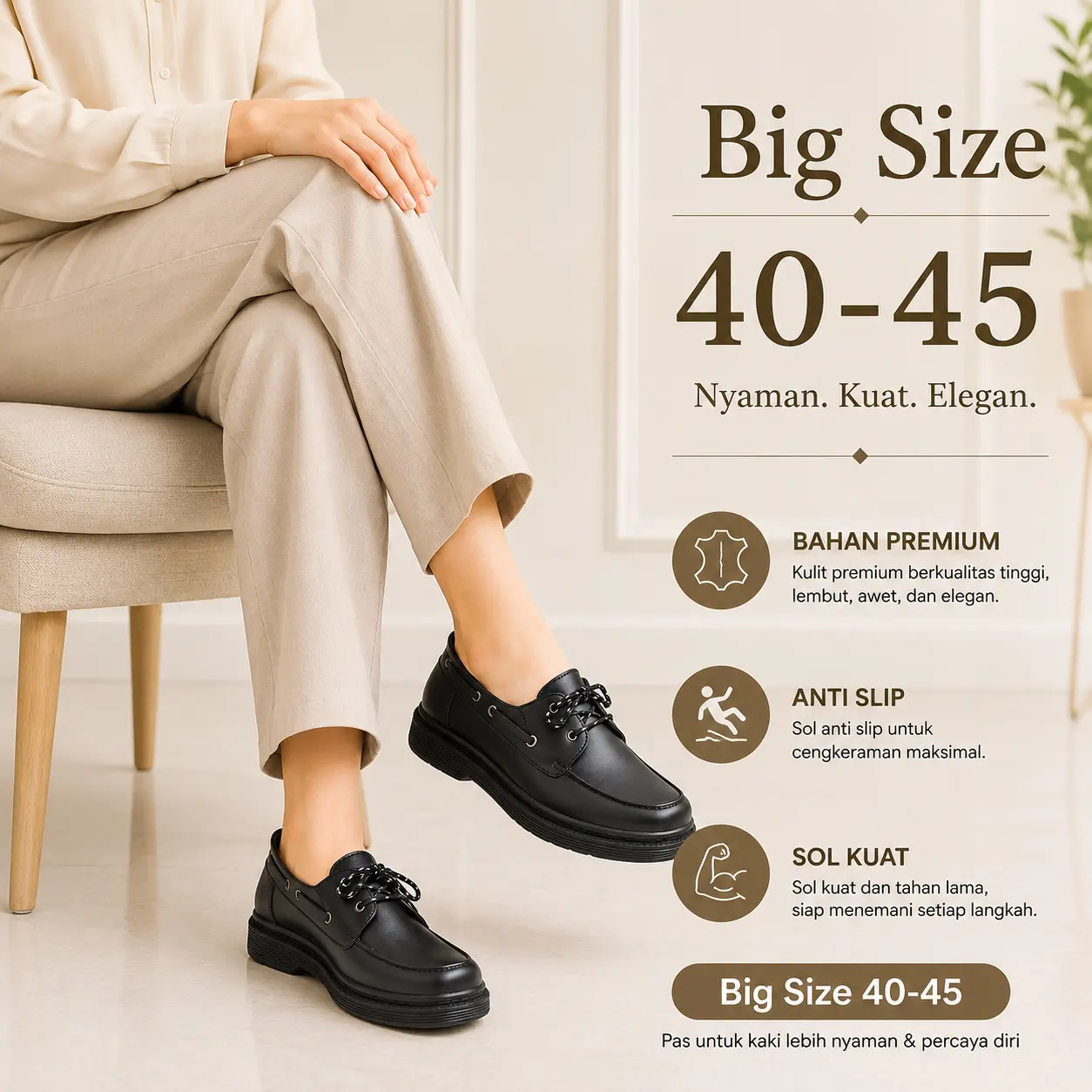 BIG SIZE || Sepatu Docmart Wanita Formal Kasual - Sepatu Oxford Ukuran Jumbo Bahan Premium Anti Slip