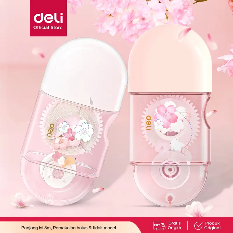 Deli Correction Tape / Tip Ex Kertas 8m Design Sakura 71540 Stationery