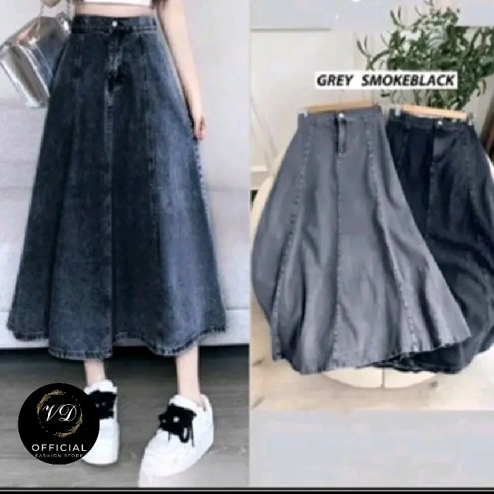 Jisso rok jeans mayung premium wanita A- Line 7/8 Model Payung Pinggang Karet Korean Style cantik