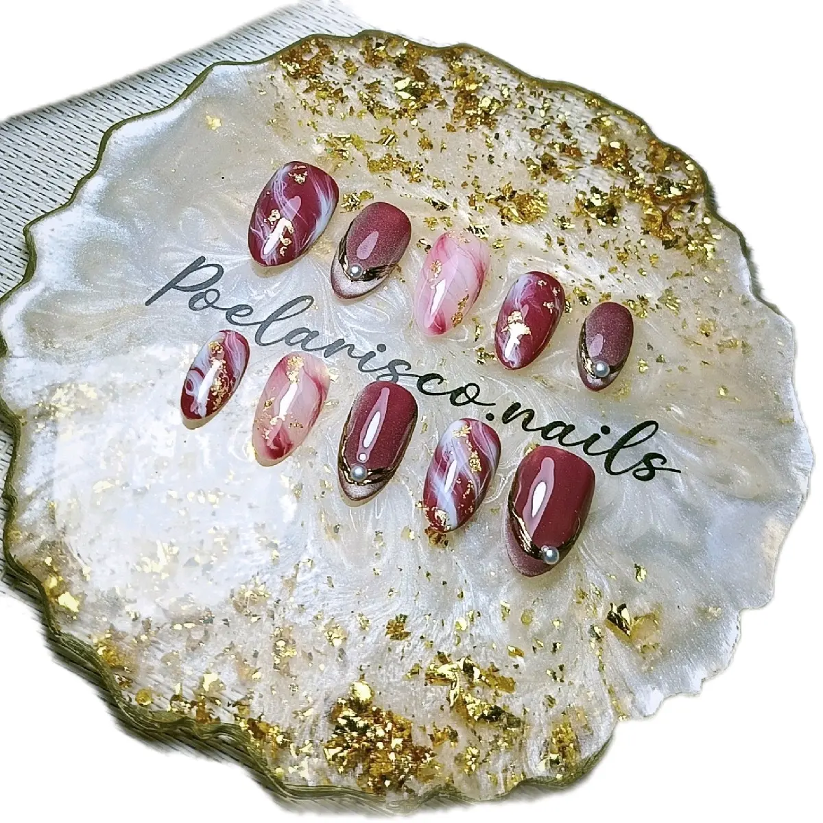 Kuku Palsu Premium Poelarisco Nails - Nail Tip Custom Special Marble Nails- Lem, Silver, Polish, Art - Cat