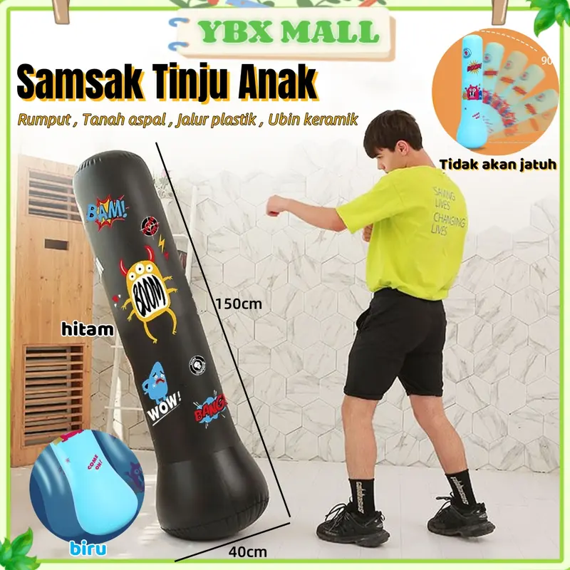ready stock Sarung tinju anak-anak Sarung tangan latihan karung pasir Sarung tangan pertarungan Samsak Tinju Anak Inflatable Olahraga Berdiri Model Tiup Punching Bag PVC 150CM 5