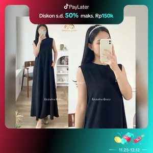 Azzahra Grosir - Inner Dress Wanita tanpa Lengan / Inner Gamis Kutung Wanita Busui / 579-7594 Crinkle Airflow Dress Panjang Casual