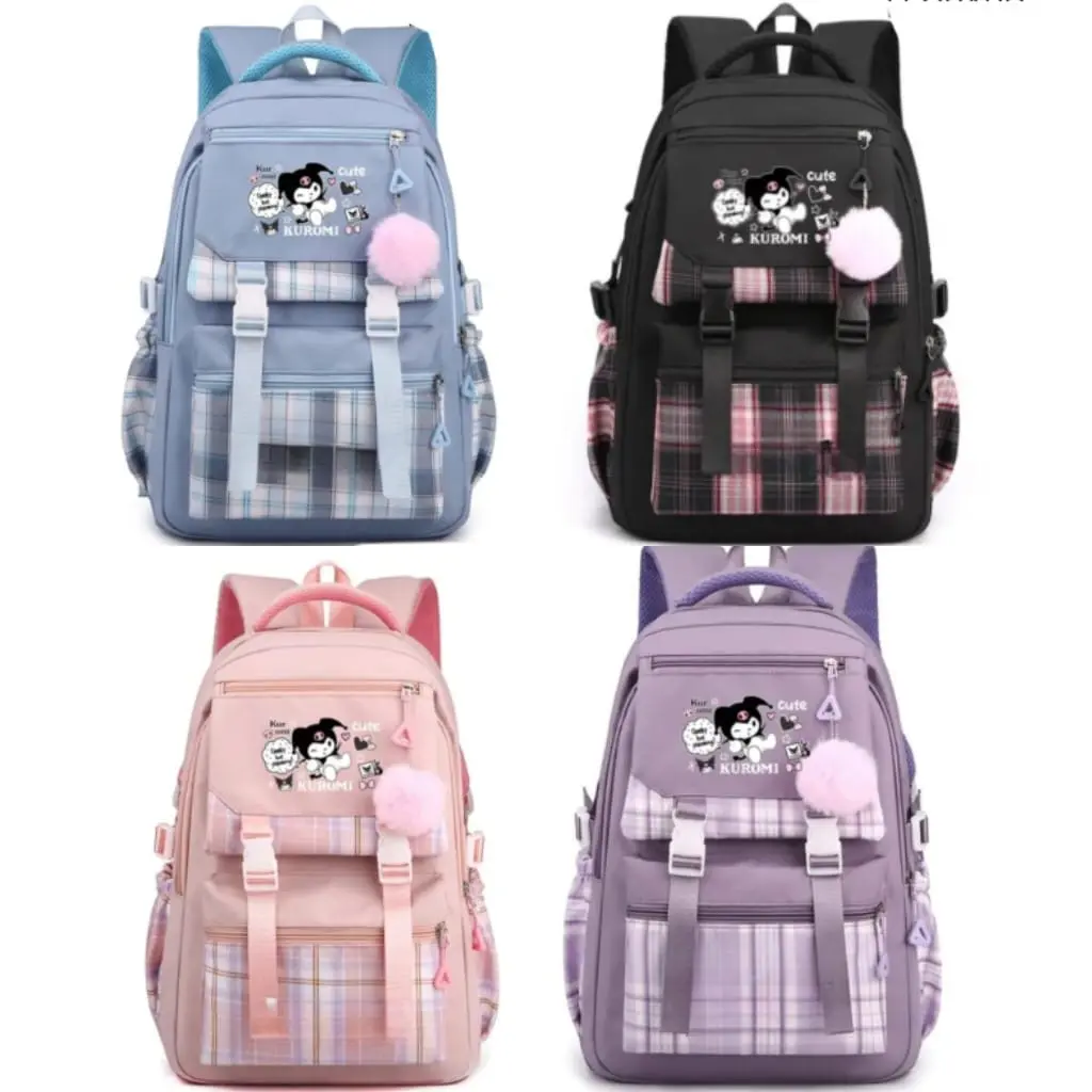 Tas Sekolah Kuromi/ Tas Sekolah Anak Perempuan/ Tas Gambar Kuromi/ Tas Sekolah Anak SD, SMP, SMA/ Tas Anak Wanita/ Tas Sekolah Anak Perempuan Kuromi Terbaru/ Free Botol Minum Kaca Fashion