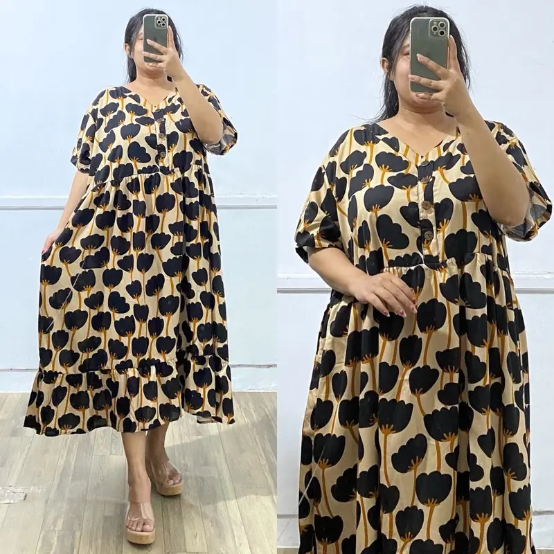 Daster Rayon Jumbo Wanita LD 140cm Lengan Pendek Rample Bawah Busui Able Nyaman Lembut dengan Kancing Aktif di Depan 7