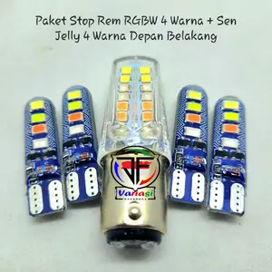 Paket Lampu Stop Rem Pyramid Bolvan 4 Warna RGBW LED & Lampu Sein Sen Depan Belakang Jelly RGBW 4 Warna Running Flash DC 12 Volt Universal Car Kendaraan