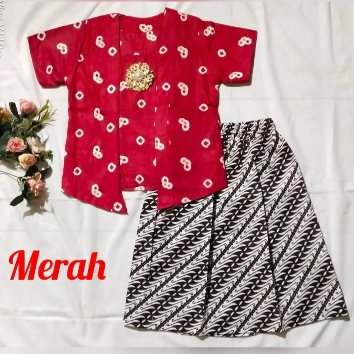 fashion setelan rok batik pendek jumputan anak cewek bahan katun model kutubaru BAC28