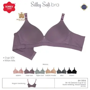 (Promo 2pcs,3pcs) Sorex Daily Bra Tanpa Kawat Cup B-C Busa Sedang Kait 3 Silky Soft Art 9814 Bh Tipis Harian Lembut Nyaman