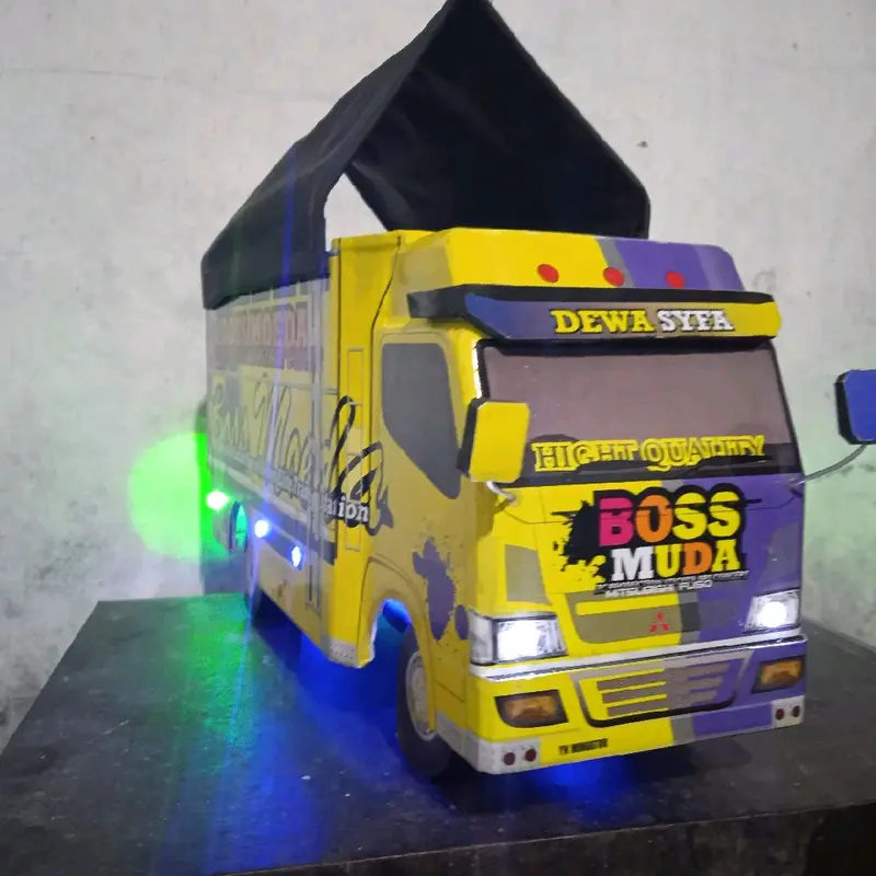 PROMO MINIATUR DUMP TRUK KUNING BISA JUNGKIT KABIN DAN BAK VARIASI LAMPU LEED RGB Anak Toy Mainan 3