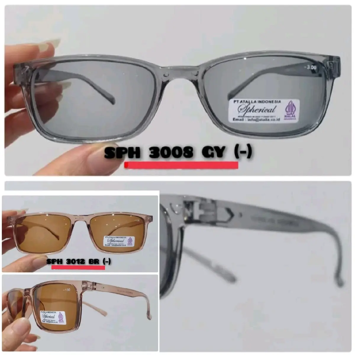 kacamata minus  kacamata rabun jauh singelefision  kacamata warna frame dan lensa grey/abu dan brown/coklat tersedia  ukuran -0,50 sampe -400 model kotak dan kotak oval .