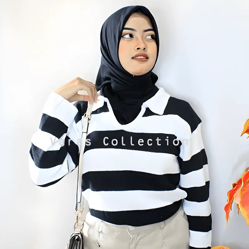 Varas Collection - Favor Sweater Rajut Wanita Murah Korean Style Collarneck - Fit, Baju Knitwear Motif Panjang Atasan Oversize Basic 2
