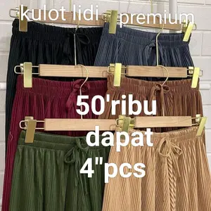 Kulot Plisket Lidi Matt Hyget Premium 50Ribu Dapat 4Pcs Celana Kulot Lidi Wanita COD Bawahan Panjang Variasi Tali Fit TO XL Melar Karet Full Plisket Lidi Bahan Hyget Premium Nyaman Ukuran Allsize Fit TO XL