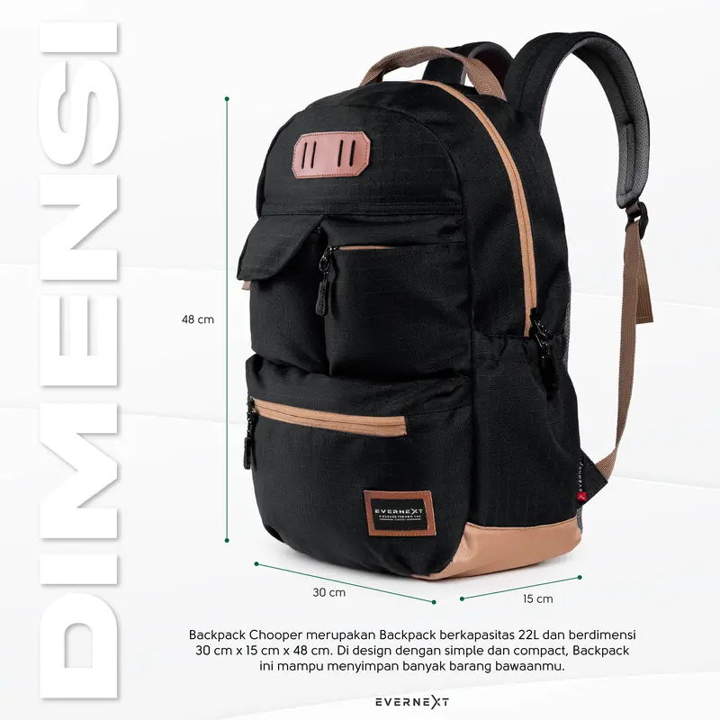 EVERNEXT Ransel Laptop Backpack Chooper Tas Punggung Pria Outdoor Sekolah Pria Kuliah Wanita 3
